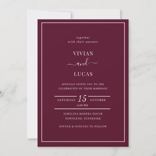 Moderne Burgundy Minimal Wedding Einladung (Vorderseite)