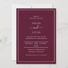 Moderne Burgundy Minimal Wedding Einladung