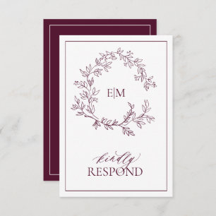 Moderne Burgundy Monogram Wedding RSVP Card