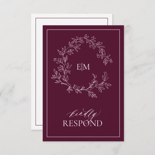 Moderne Burgundy Monogram Wedding RSVP Card (Vorne/Hinten)