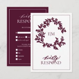 Moderne Burgundy Monogram Wedding RSVP Card Karte