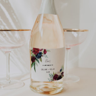 Moderne Burgundy Navy Hochzeit Sparkling Weine Lab Schaumweinetikett