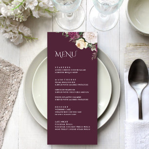 Moderne Burgundy Peonies Wedding Menu Card Menükarte