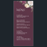 Moderne Burgundy Peonies Wedding Menu Card Menükarte<br><div class="desc">Die Hochzeitsmenükarte der modernen Peony Wedding Collection ist eine perfekte Ergänzung zu Ihrer Dekoration am Hochzeitstisch. Diese elegante Karte mit bordeauxrotem Hintergrund, bordeauxroten, weißen und cremefarbenen Rose verleiht Ihrer Hochzeit eine Touch der Eleganz. Der böhmisch inspirierte Schriftart fügt dem Design einen einzigartigen und stilvollen Flair hinzu und eignet sich somit...</div>