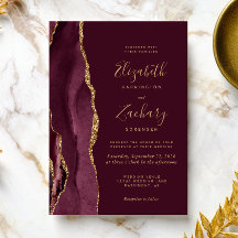 Moderne Burgundy Red Gold Agate Wedding