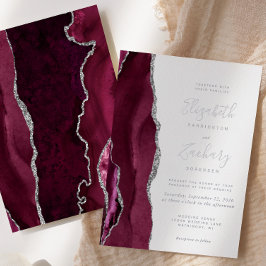 Moderne Burgundy Red Silver Agate Wedding Folieneinladung
