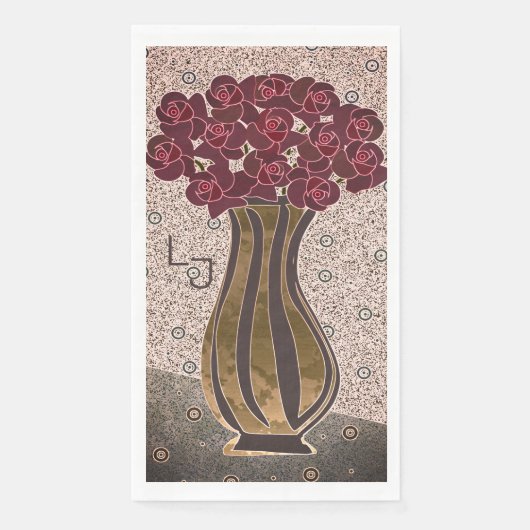 Moderne Burgundy Rose Floral Vase Monogram Wedding Serviette (Vorderseite)