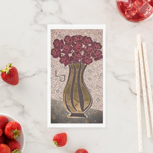 Moderne Burgundy Rose Floral Vase Monogram Wedding Serviette (Beispiel)