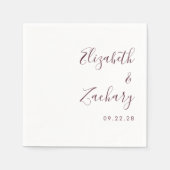 Moderne Burgundy Script Wedding Serviette (Vorderseite)