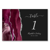 Moderne Burgundy Silver Agate Dark Wedding Tischnummer (Rückseite)