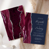 Moderne Burgundy Silver Agate Navy Blue Wedding Einladung