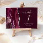 Moderne Burgundy Silver Agate Wedding<br><div class="desc">Der links Rand dieser modernen Hochzeitskarte mit einer bordeauxfarbenen Aquarellgrenze,  die mit Imitaten aus silberfarbenem Glitzer bestickt ist. Der anpassbare Text kombiniert silbergraue Handschrift,  kursiv und kopperplate Schriftart auf bordeauxrotem Hintergrund.</div>