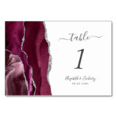 Moderne Burgundy Silver Agate Wedding Tischnummer (Rückseite)