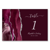 Moderne Burgundy Silver Agate Wedding Tischnummer (Rückseite)