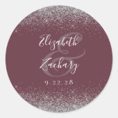 Moderne Burgundy Silver Glitzer Edge Wedding Runder Aufkleber (Vorderseite)