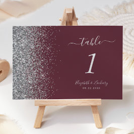 Moderne Burgundy Silver Glitzer Edge Wedding Tischnummer
