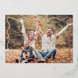 Moderne Burgundy Wavy Frame Erntedank Foto Card Folien Feiertagskarte