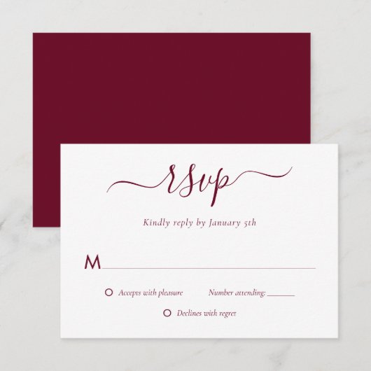 Moderne burgundy Wedding RSVP Cards Karte (Vorne/Hinten)
