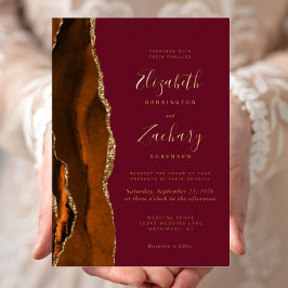 Moderne Burnt Orange Agate Burgundy Wedding Folieneinladung