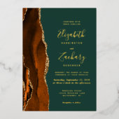 Moderne Burnt Orange Agate Emerald Green Wedding Folieneinladung (Vorderseite)