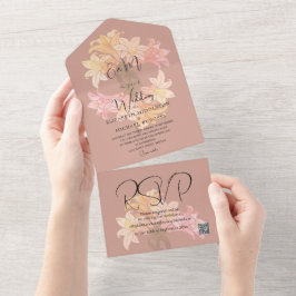 Moderne Burnt Orange Floral Einfaches Elegantes Ho All In One Einladung