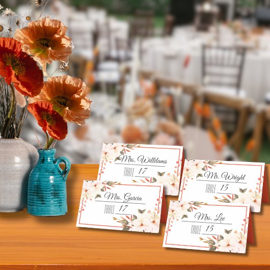 Moderne Burnt Orange Floral Wedding Platzkarte