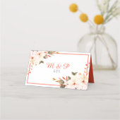 Moderne Burnt Orange Floral Wedding Platzkarte (Rückseite)