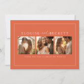 Moderne Burnt Orange Foto Hochzeit Danke-Card Dankeskarte (Vorderseite)