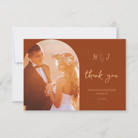 Moderne Burnt Orange Foto Monogram Wedding Dankeskarte (Vorderseite)