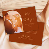 Moderne Burnt Orange Foto Monogram Wedding Dankeskarte