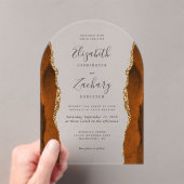 Moderne Burnt Orange Gold Agate Arch Wedding Acryleinladungen (Insitu (Handheld))