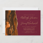 Moderne Burnt Orange Gold Agate Burgundy Wedding Einladung (Vorderseite)