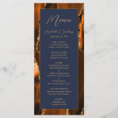 Moderne Burnt Orange Gold Agate Navy Blue Wedding Menükarte (Vorderseite)