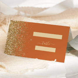 Moderne Burnt Orange Gold Glitzer Edge Wedding Platzkarte