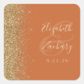 Moderne Burnt Orange Gold Glitzer Edge Wedding Quadratischer Aufkleber (Vorderseite)