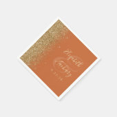 Moderne Burnt Orange Gold Glitzer Edge Wedding Serviette (Ecke)