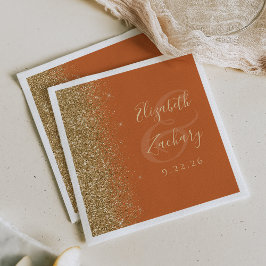 Moderne Burnt Orange Gold Glitzer Edge Wedding Serviette