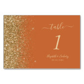 Moderne Burnt Orange Gold Glitzer Edge Wedding Tischnummer (Rückseite)