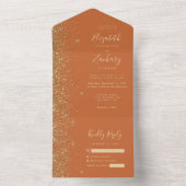 Moderne Burnt Orange Gold Glitzer Hochzeit All In One Einladung (Innen Boden)