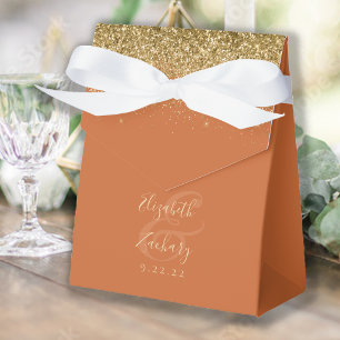 Moderne Burnt Orange Gold Glitzer Hochzeit Geschenkschachtel