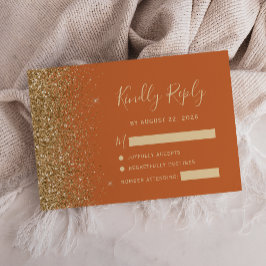 Moderne Burnt Orange Gold Imitats Glitzer Edge RSVP Karte