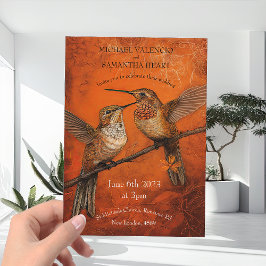 Moderne Burnt Orange Humming Birds Wedding Einladung