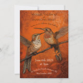 Moderne Burnt Orange Humming Birds Wedding Einladung (Vorderseite)