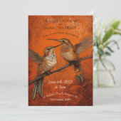 Moderne Burnt Orange Humming Birds Wedding Einladung (Stehend Vorderseite)
