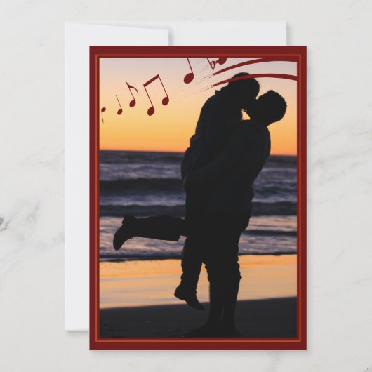 Moderne Burnt Orange Musiknotens Hochzeit Einladung (Rückseite)