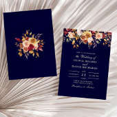 Moderne Burnt Orange Navy Blue Wildblumen Hochzeit Einladung