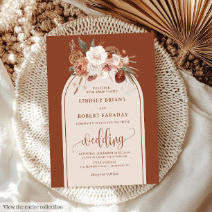 Moderne Burnt Orange Pampas Grass Floral Wedding Einladung