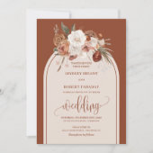 Moderne Burnt Orange Pampas Grass Floral Wedding Einladung (Vorderseite)