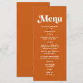 Moderne Burnt Orange Retro Boho Wedding Menükarte (Vorne/Hinten)