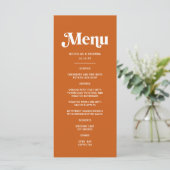 Moderne Burnt Orange Retro Boho Wedding Menükarte (Stehend Vorderseite)